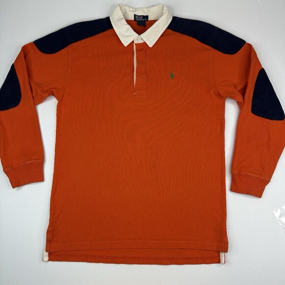 Polo Ralph Lauren Orange Blue Polo 1/4 Button Collared Patch Sweatshirt S/C39.25 - Picture 1 of 11